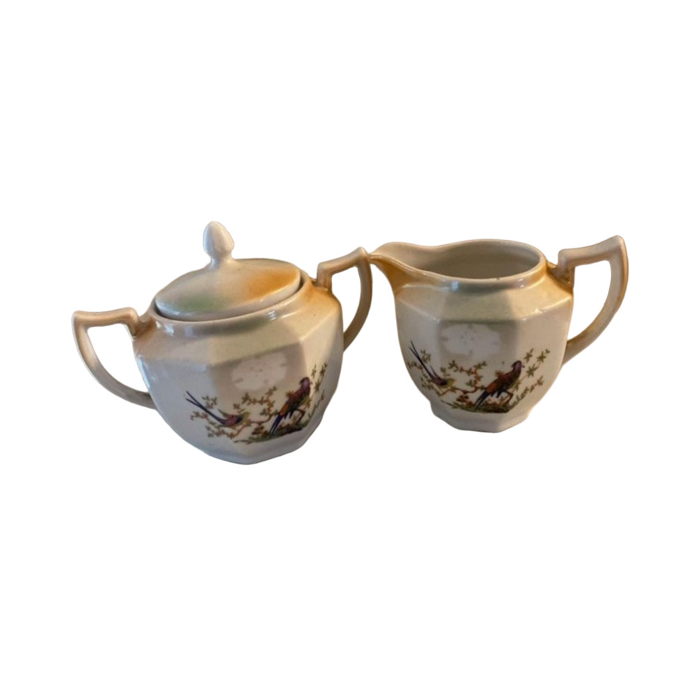 Bavaria Eleanor Vintage Fine China Sugar Bow Lid and creamer set Birds Luster
